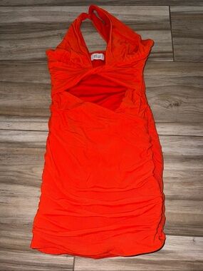Oh Polly Bold Orange Halter Ruched Mini Dress size 4